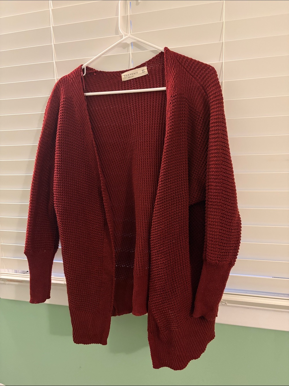 Zara Deep Burgundy Open-Front Knit Cardigan